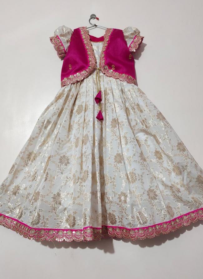 Banarasi Silk Pink Festival Wear Embroidery Work Kids Frock